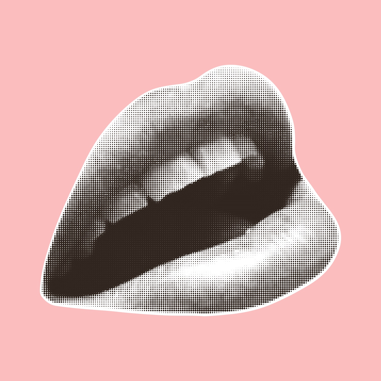 Realistic female lips, half-open smiling mouth with halftone effect. Cut out sticker of female lips.Modern pop art illustration for retro collage.